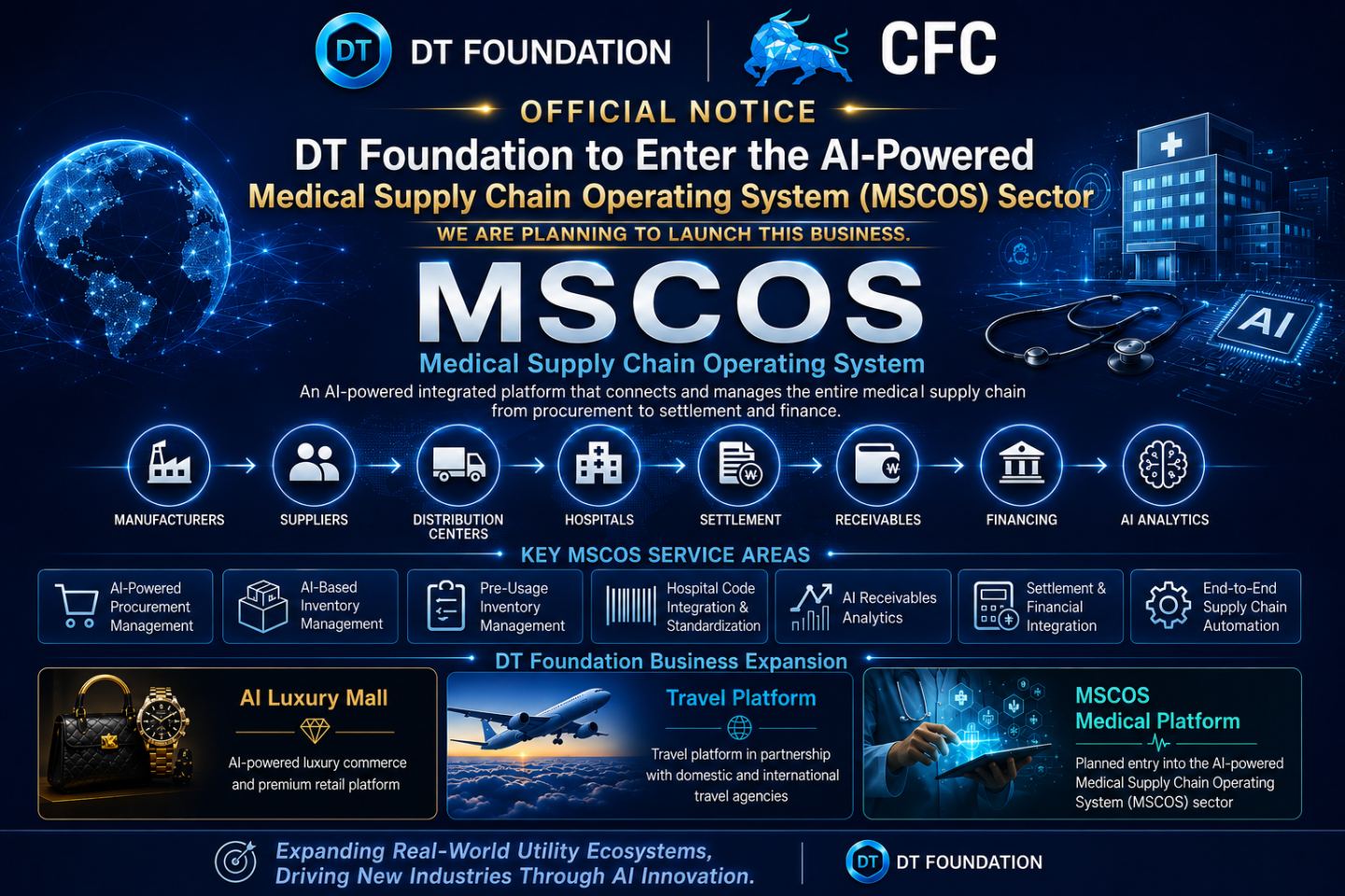 📢 OFFICIAL NOTICE  DT Foundation Announces Planned Expansion into the AI-Powered Medical Supply Chain Operating System (MSCOS) Sector